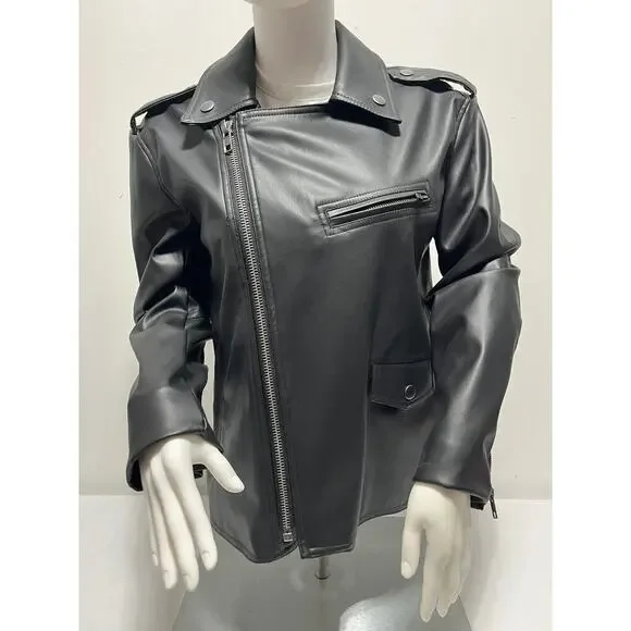 Bar III Faux Leather Moto Jacket Black Petite Small PS NWT - Picture 9 of 16